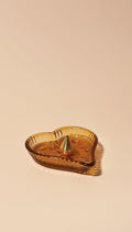 Vintage Tiara “Sandwich Amber” pressed heart shaped glass with brass incense holder