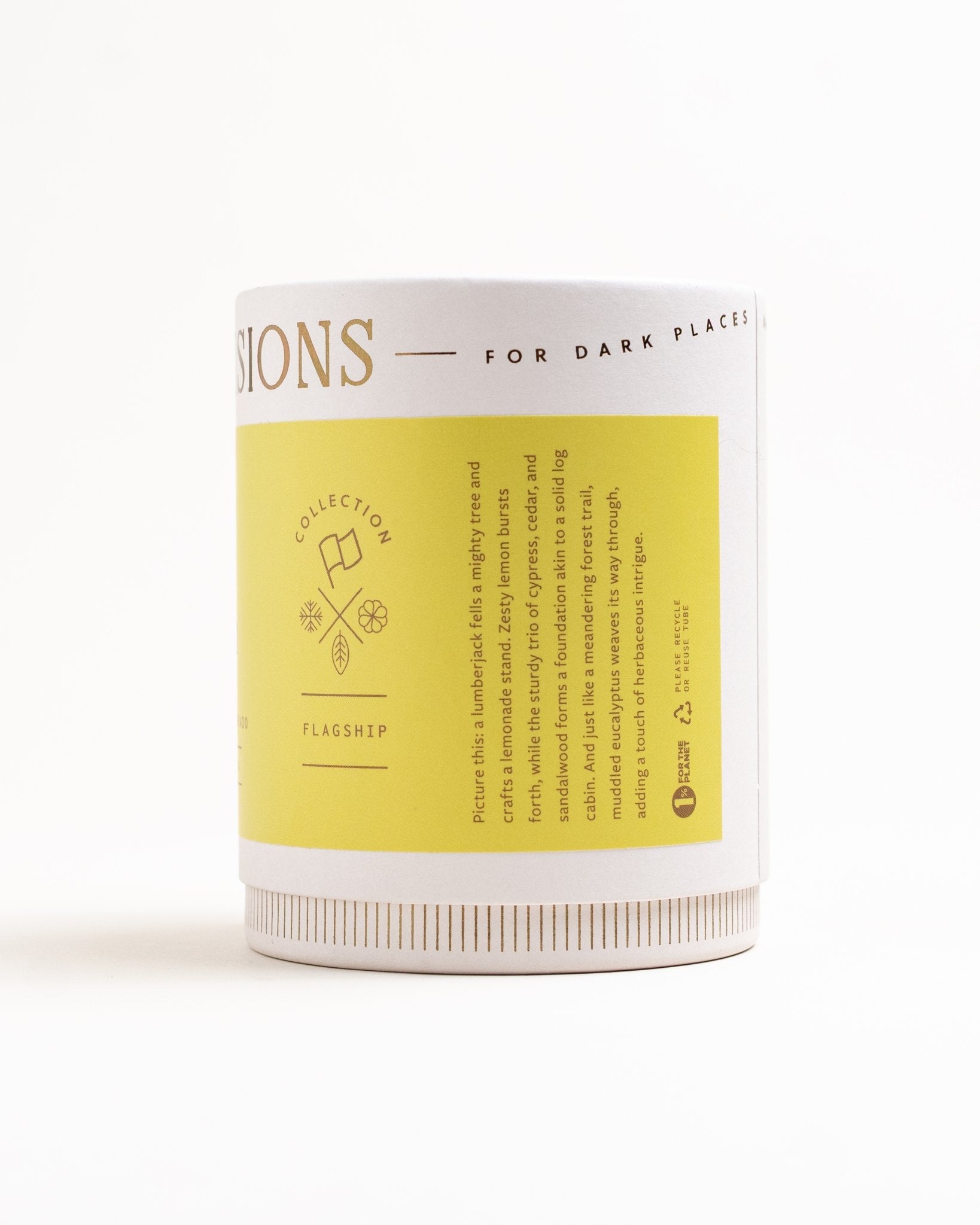 Cypress Lemon Candle in 9.5 oz paper tube packaging with yellow label on white background