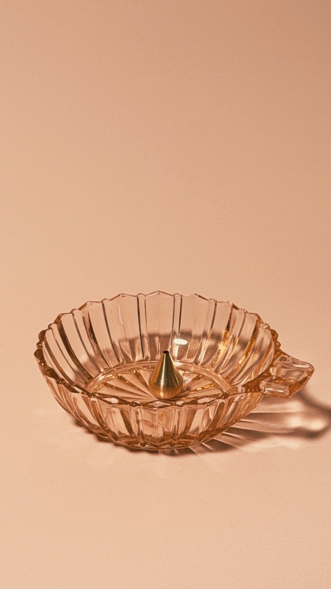 Fortune Pink by Anchor Hocking with Brass Incense Holder