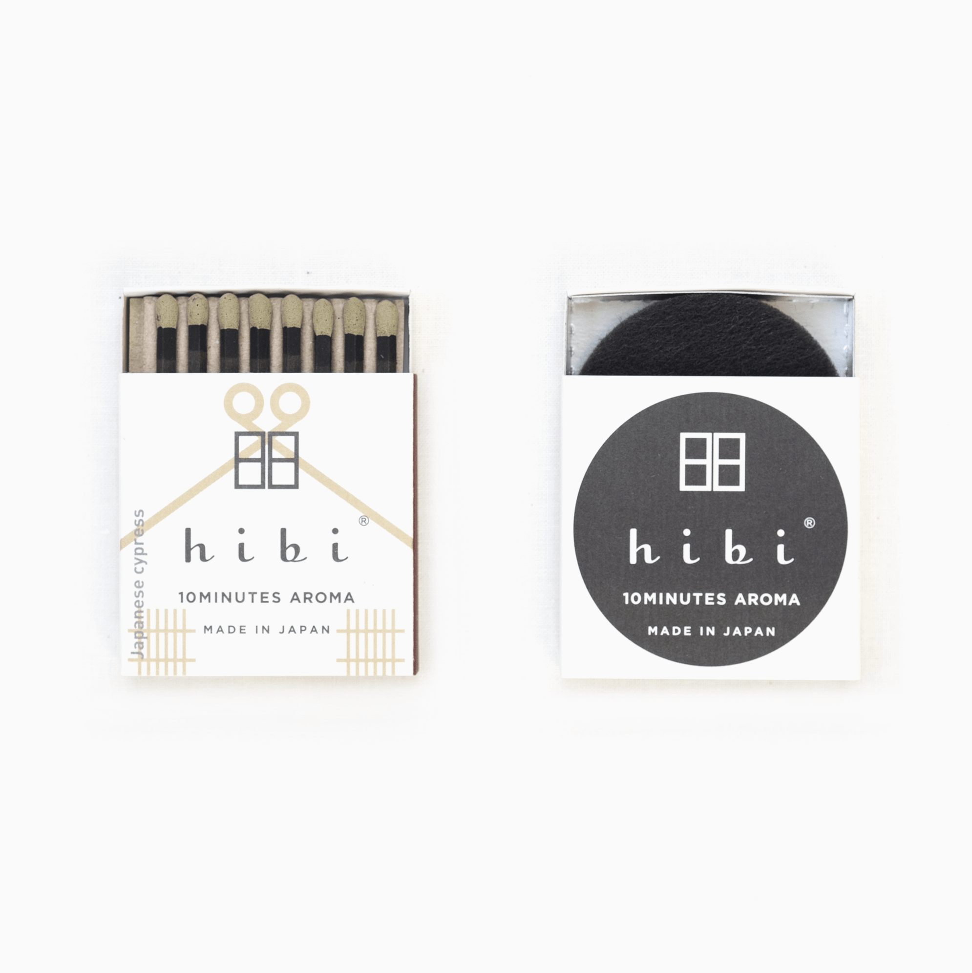 box of Japanese Cypress (Hinoki) hibi incense matches and box of included felt pad and tray