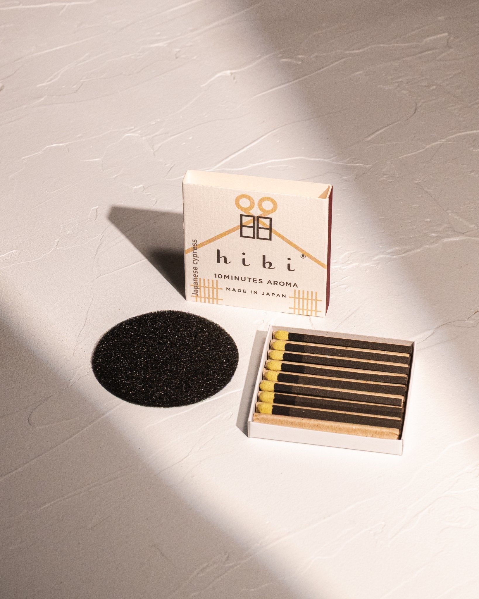 HIBI Hinoki incense matches with felt mat and match-style incense holder