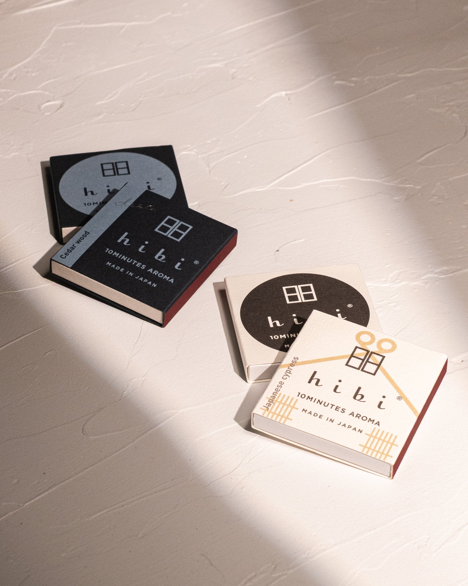 HIBI Cedarwood and Hinoki incense match boxes with reusable felt burning mats