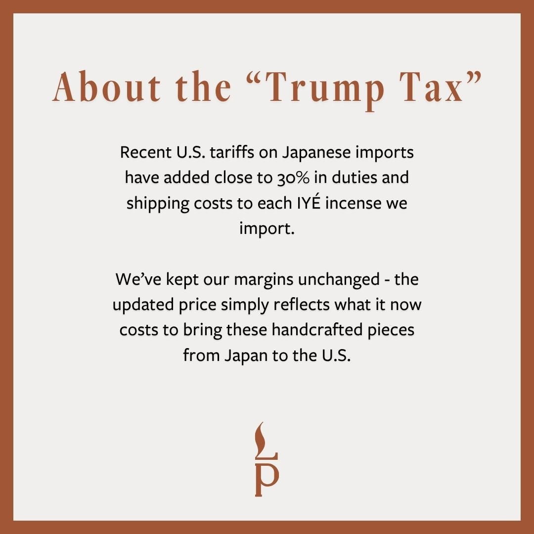 Text about U.S. tariffs on Japanese imports and their impact on product prices, with a decorative border and logo.
