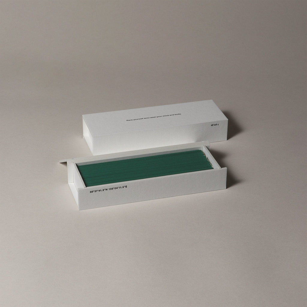 IYÉ No. 009 Cedar — Japanese Incense - open box displaying a pack of 50 incense sticks in forest green color