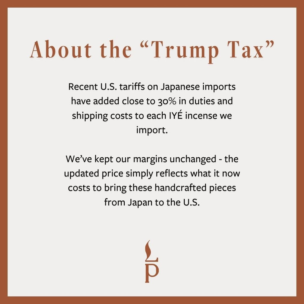 Text about U.S. tariffs on Japanese imports and their impact on product prices, with a decorative border and logo.