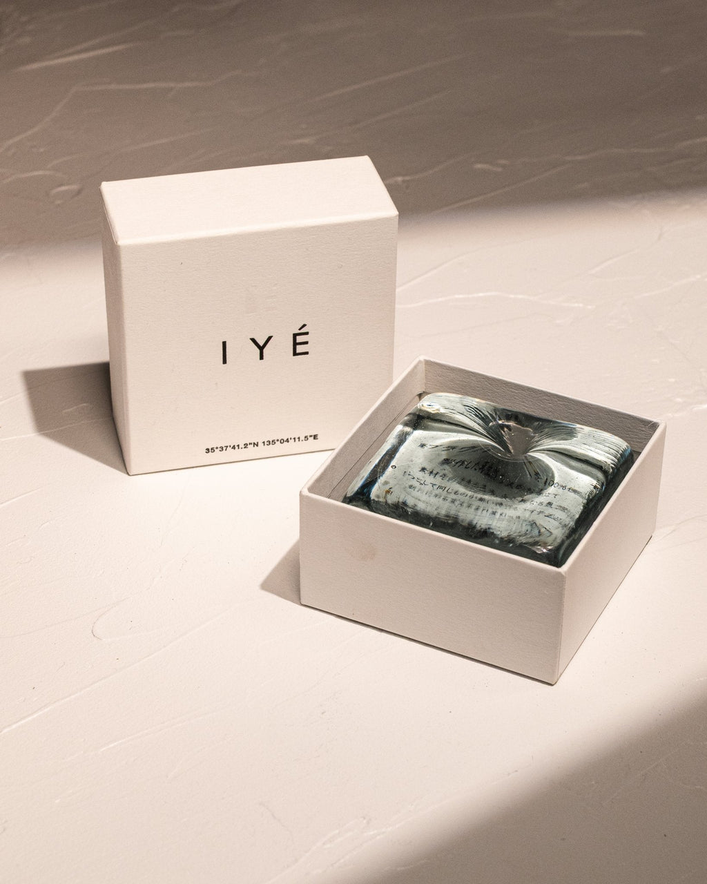 IYE recycled glass incense holder in blue-gray with white gift box