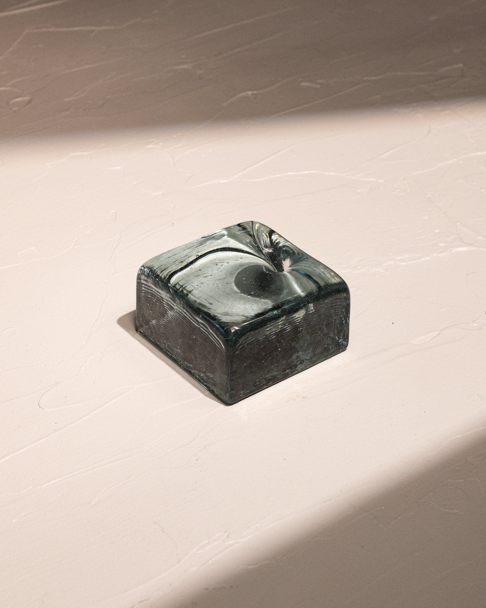 IYE blue-gray recycled glass incense holder with square cast form