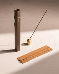Kousaido Waboku Hinoki incense with brass holder and Japanese-style paper packaging