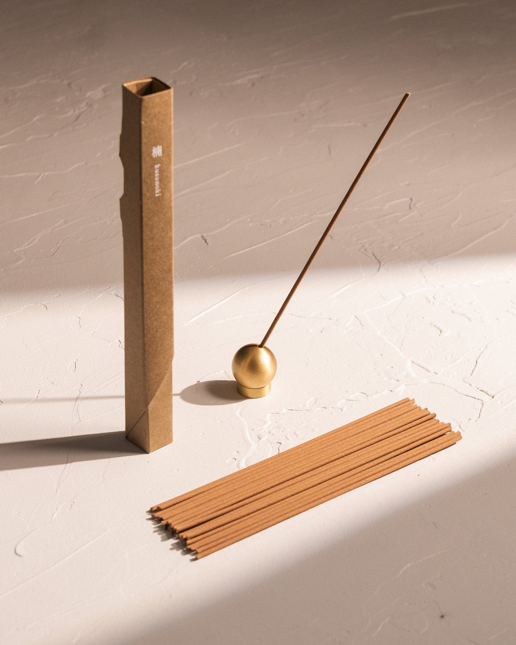 Kousaido Waboku Kusunoki incense with brass holder and Japanese-style paper packaging