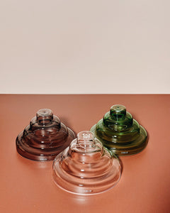 3 meso incense holders: gray, clear, and verde
