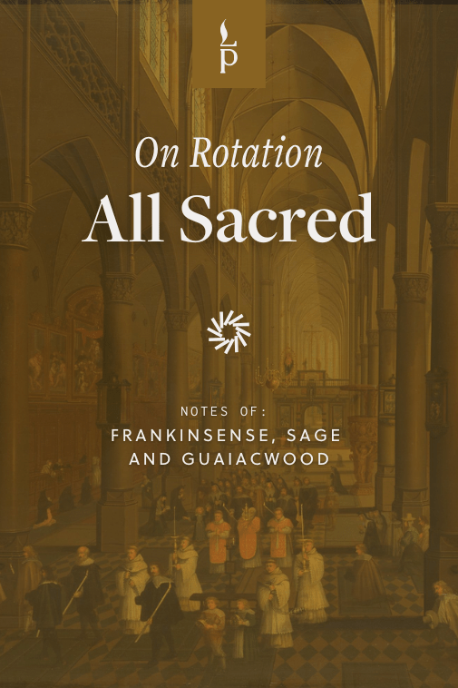 Book cover of 'On Rotation All Sacred' with a historical interior design in the background.