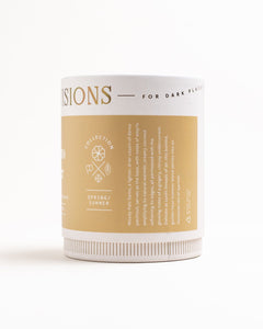 Side panel of Palo Santo & Ginger tumbler box with Spring/Summer collection icons and scent copy, on white background.