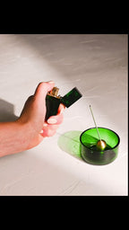 Video demonstration using a Tsubota Pearl Emerald Green lighter to light incense in emerald green dish