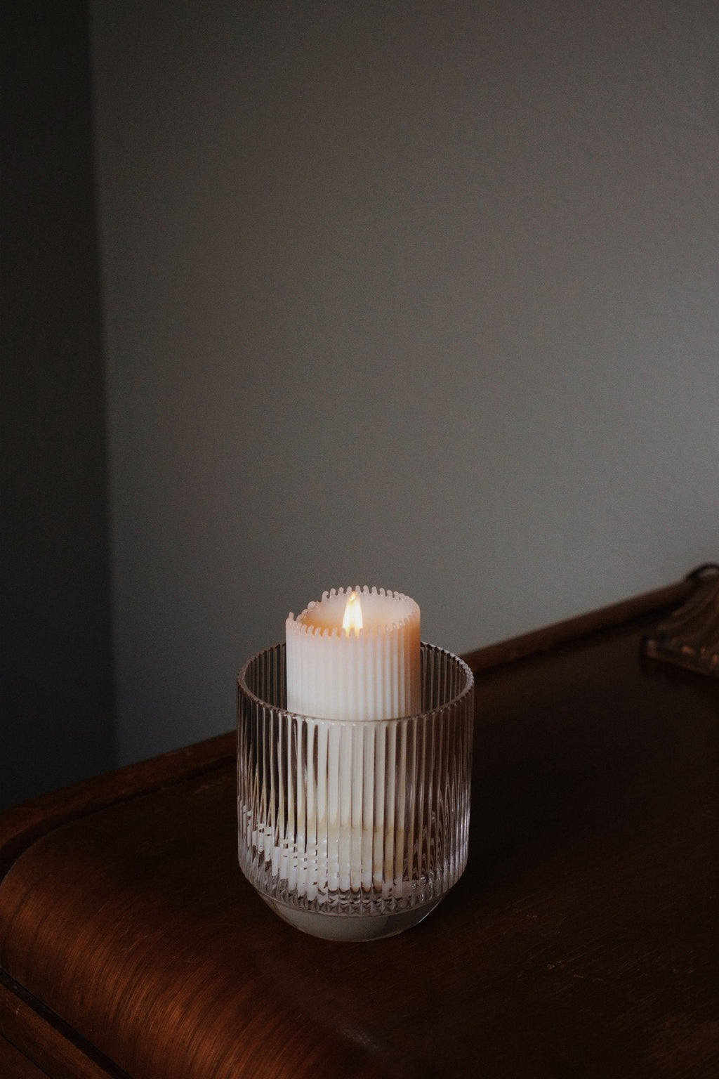 Winter Refill Collection refill candle partially melted in signature glass tumbler
