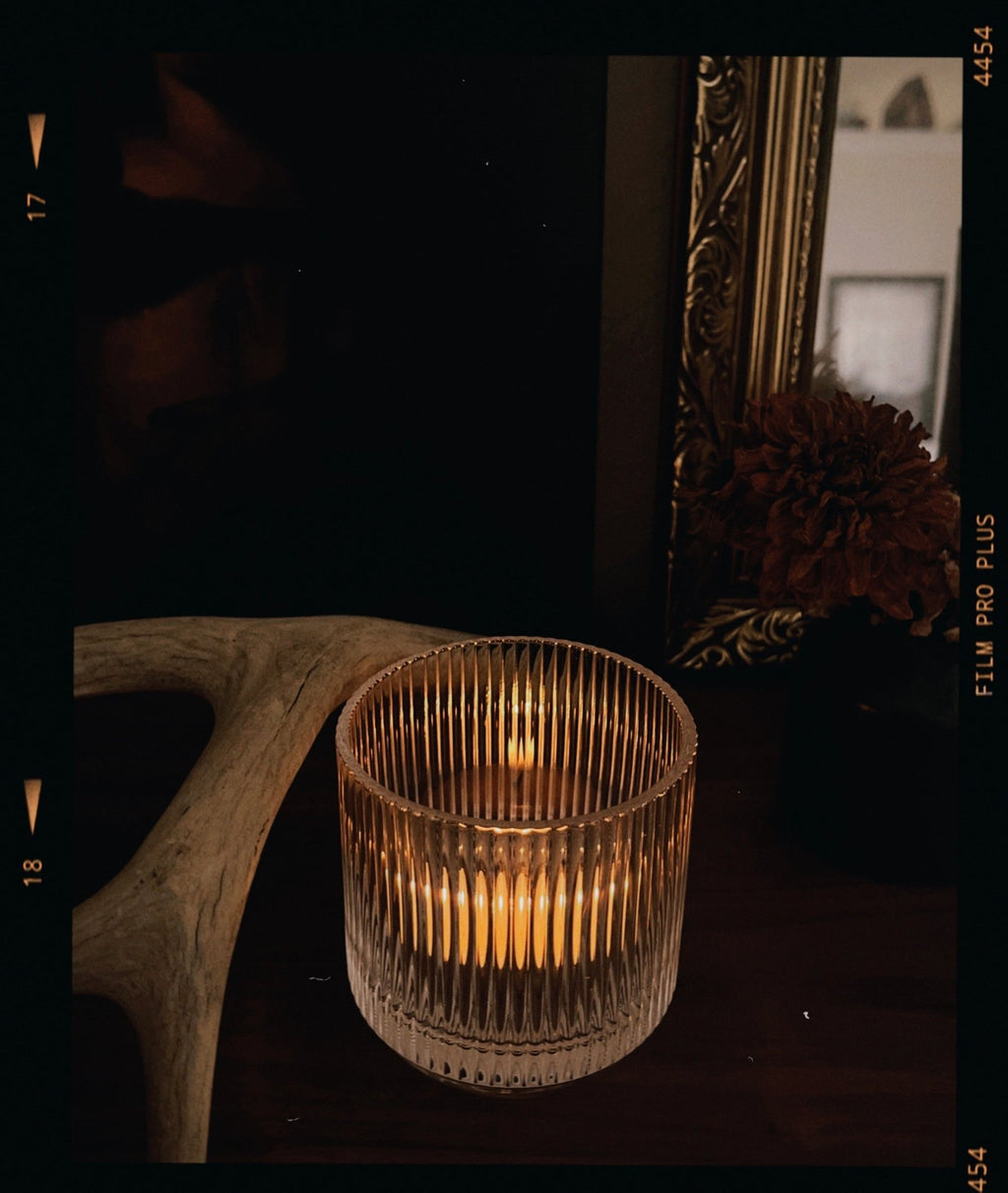 Sample candle burning in Light Provisions signature glass tumbler