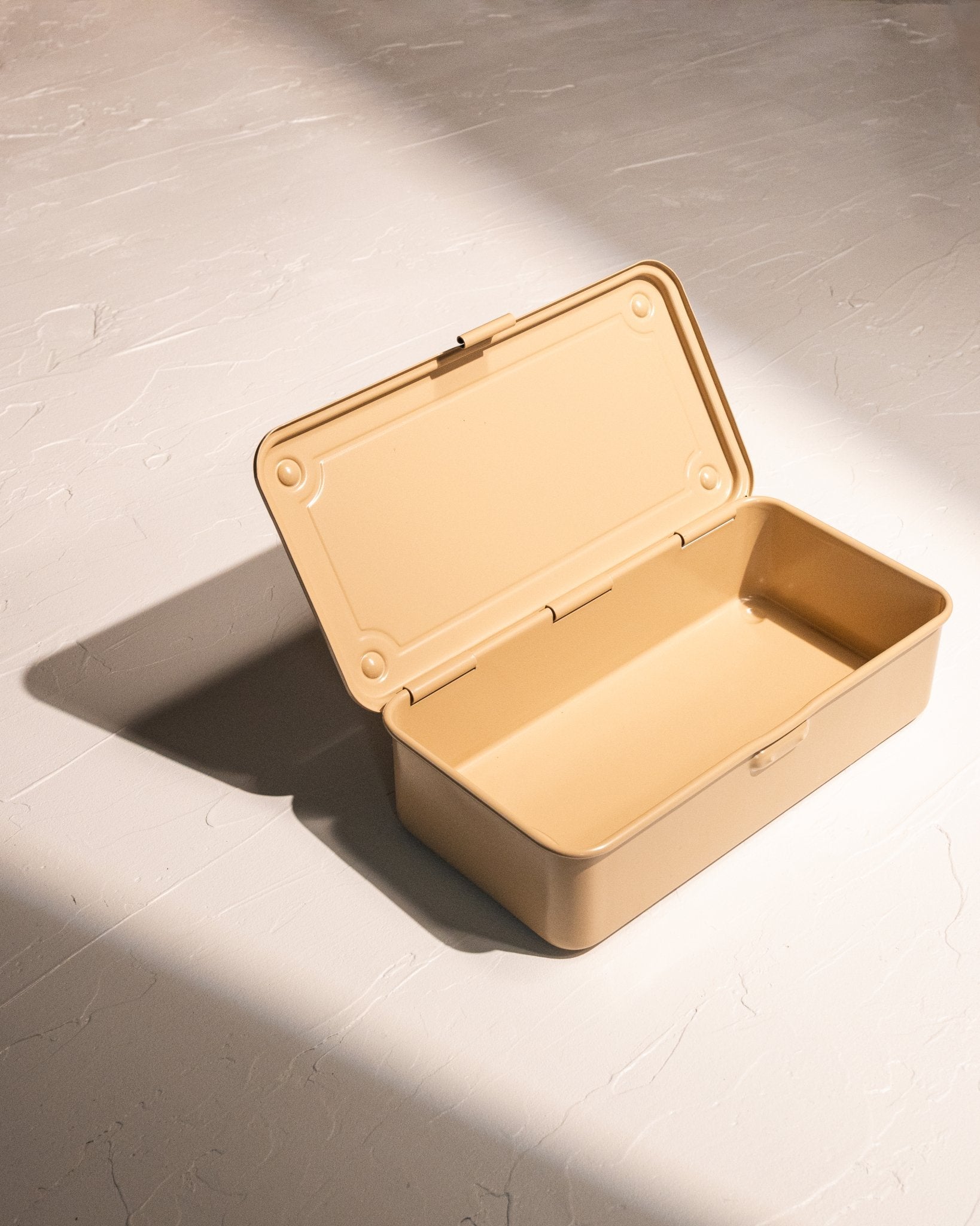 Open beige Toyo Steel T-190 steel storage box with spacious interior, made in Japan
