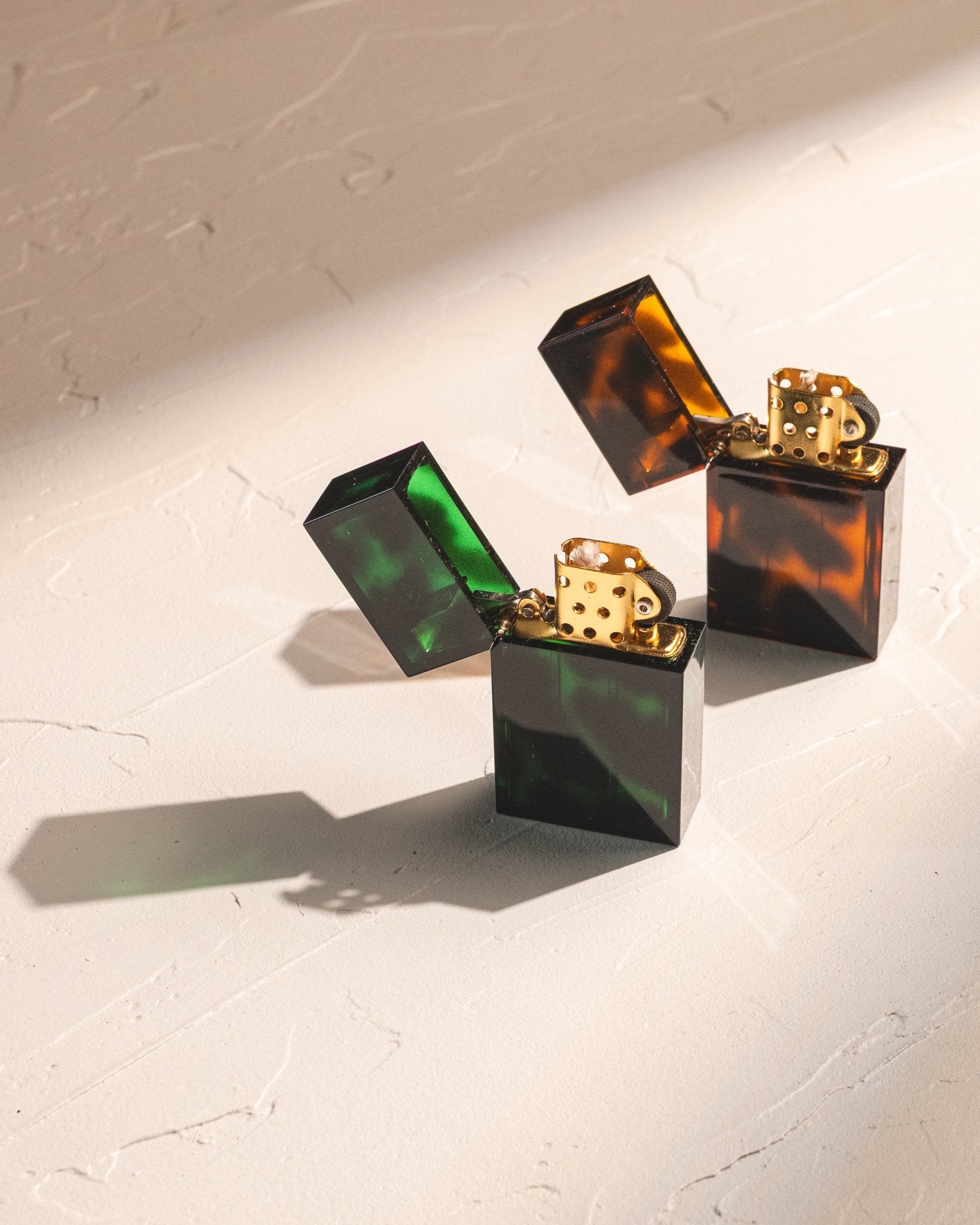 Amber and Emerald Green Tsubota Pearl Hard-Edge Marble lighters