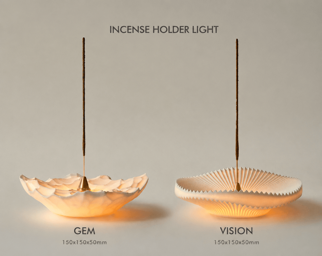 Vision and Gem rechargeable incense holder lights shown side by side for size and shape comparison