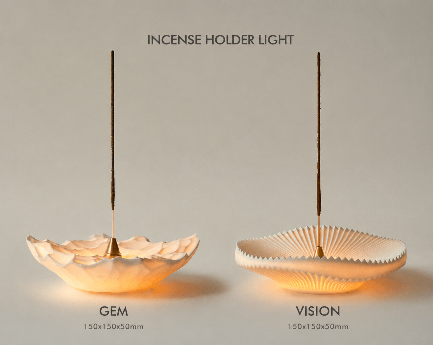 Vision and Gem rechargeable incense holder lights shown side by side for size and shape comparison