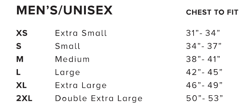 Light Provisions moth shirt size chart showing unisex fit measurements.